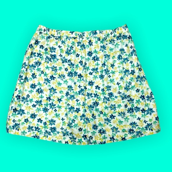 St. John's Bay Pants - VINTAGE FLORAL SKIRT SKORT WOMENS 10 WHITE YELLOW GREEN FLOWERS BUTTON F…